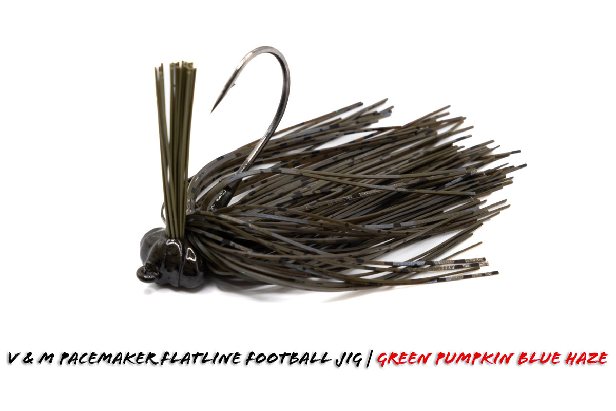 V&M Pacemaker Flatline Football Jig Green Pumpkin Blue Haze