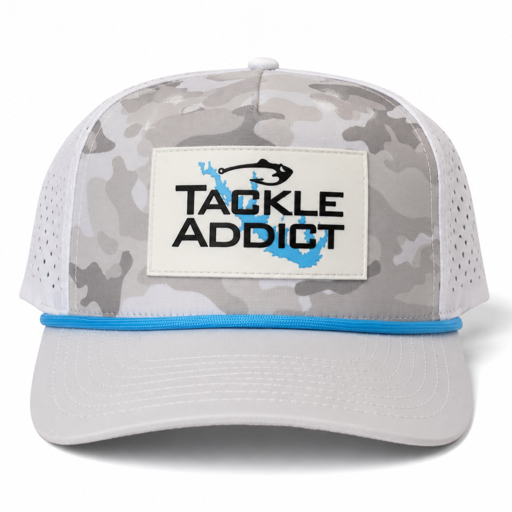 Tackle Addict Hat White Camo w Blue Rope Lake