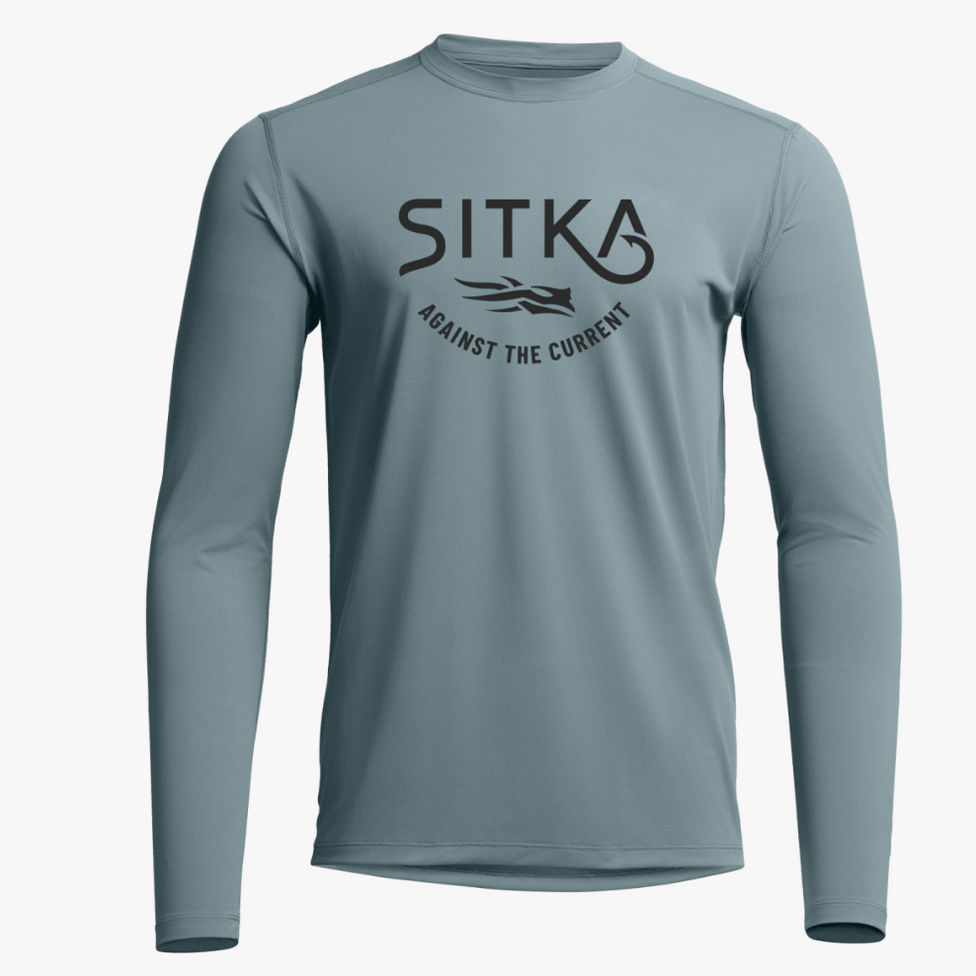 Sitka Radiant Graphic LS Crew Gravel Blue Hooked