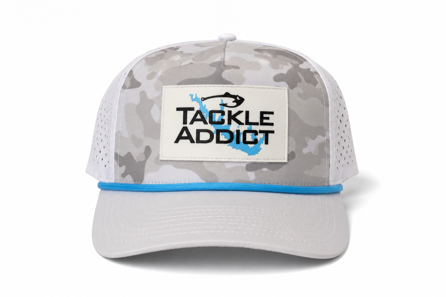 Tackle Addict Hat White Camo w Blue Rope Lake