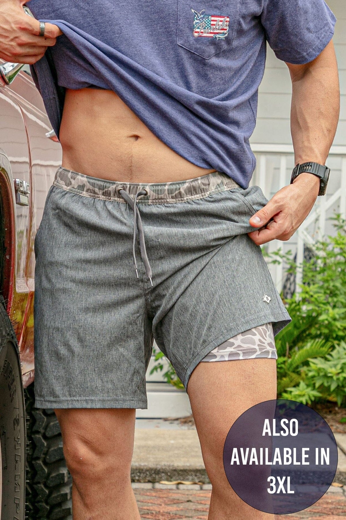 Burlebo Athletic Shorts Gray w Classic Deer Camo