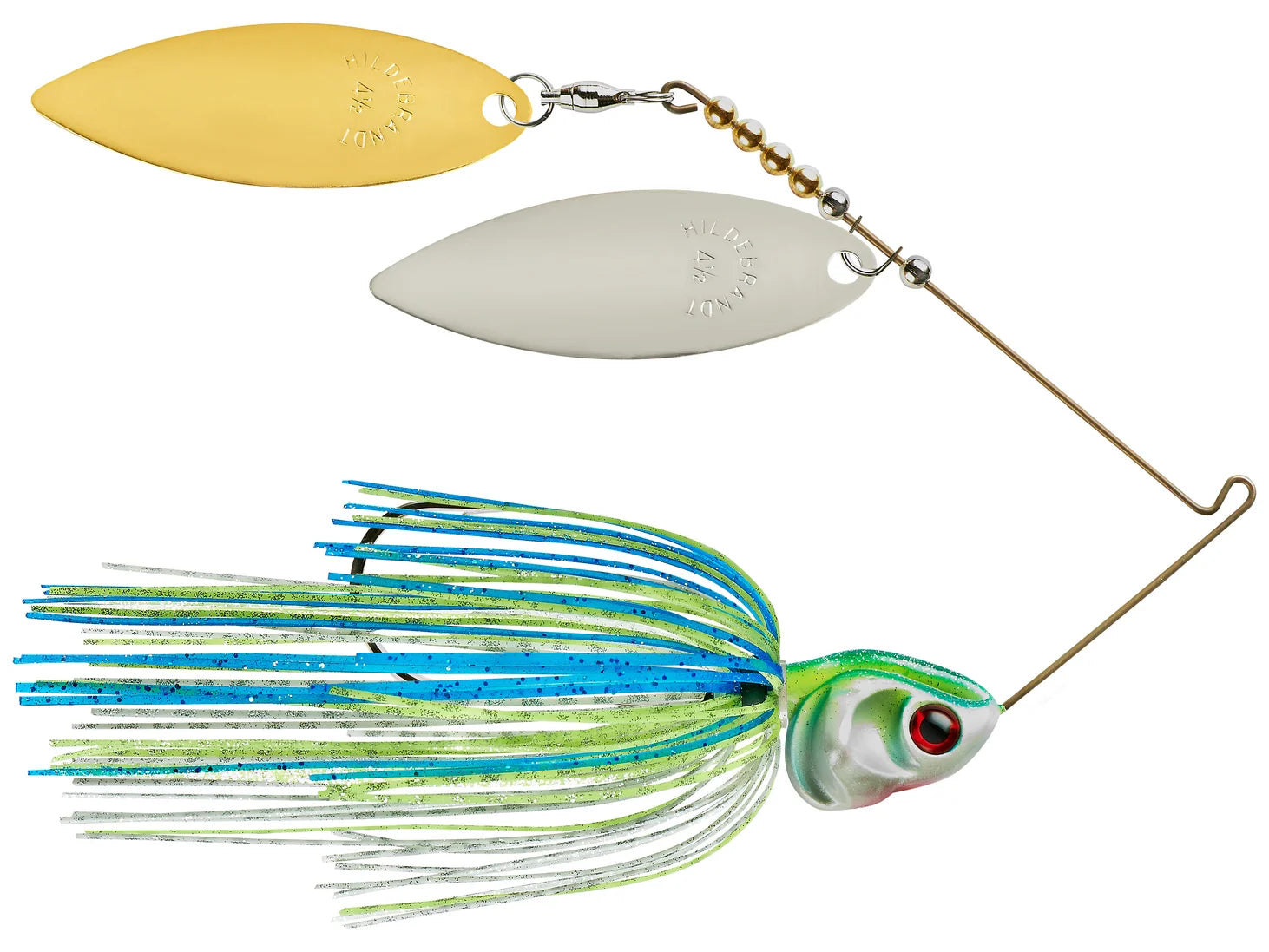 Booyah Covert Double Willow Spinnerbaits White Chart. Blue Double Willow Nkl Gld